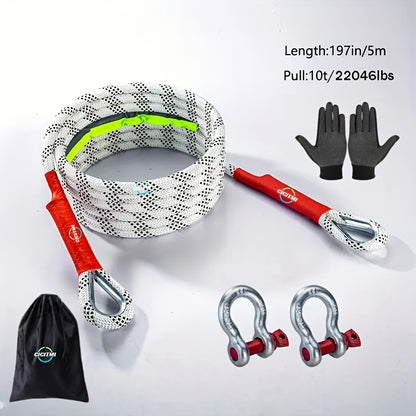 Heavy Duty Tow Rope & Hook Set 16FT - Off-Road Recovery Tow Strap with 2 Steel U-Hooks for SUV, Truck & 4x4 Vehicle Rescue