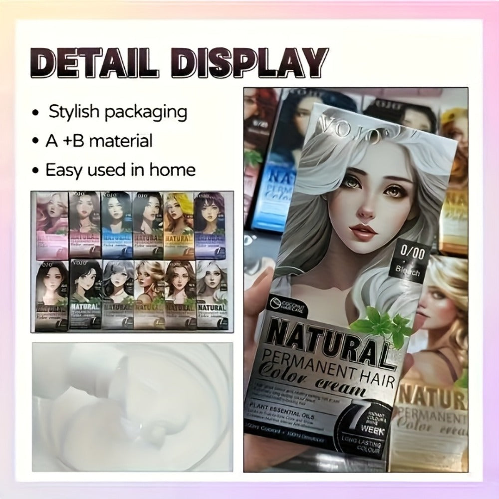 Permanent Hair Dye Kit 12 Vibrant Colors with Developer & Applicator Tools Bleach Blonde Ash Grey Ocean Blue Brown Purple Pink Red Golden Black Long-Lasting DIY At-Home Hair Color Cream Set Women