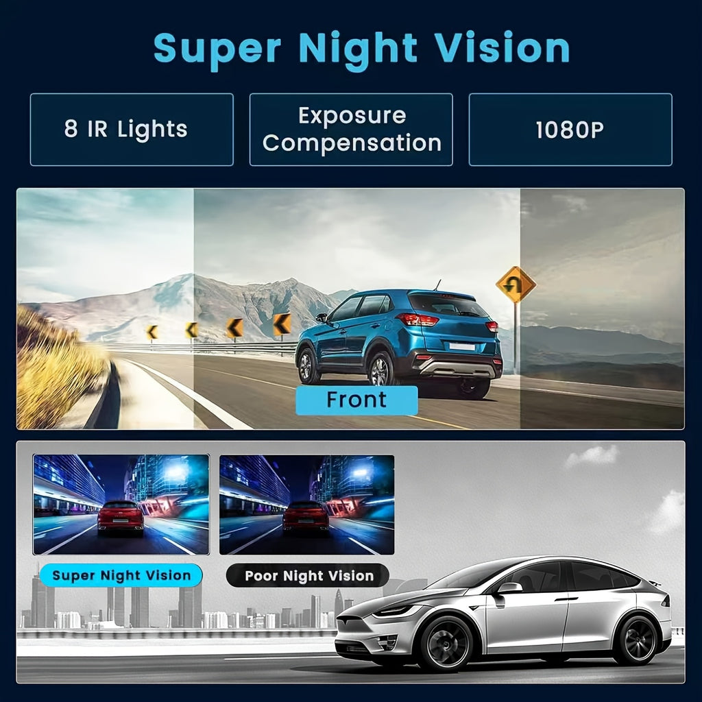 FOXGOD Car Dashboard Camera 360° Panoramic 3/4 Lens Channel 1080P HD Ultimate Safety Dash Cam Set, 1080P Full Coverage Front, Rear, Left, And Right, Quad-Split Screen Display, HD Night Vision, WDR, G-Sensor, Loop Recording - Car Accessories/Car Dash