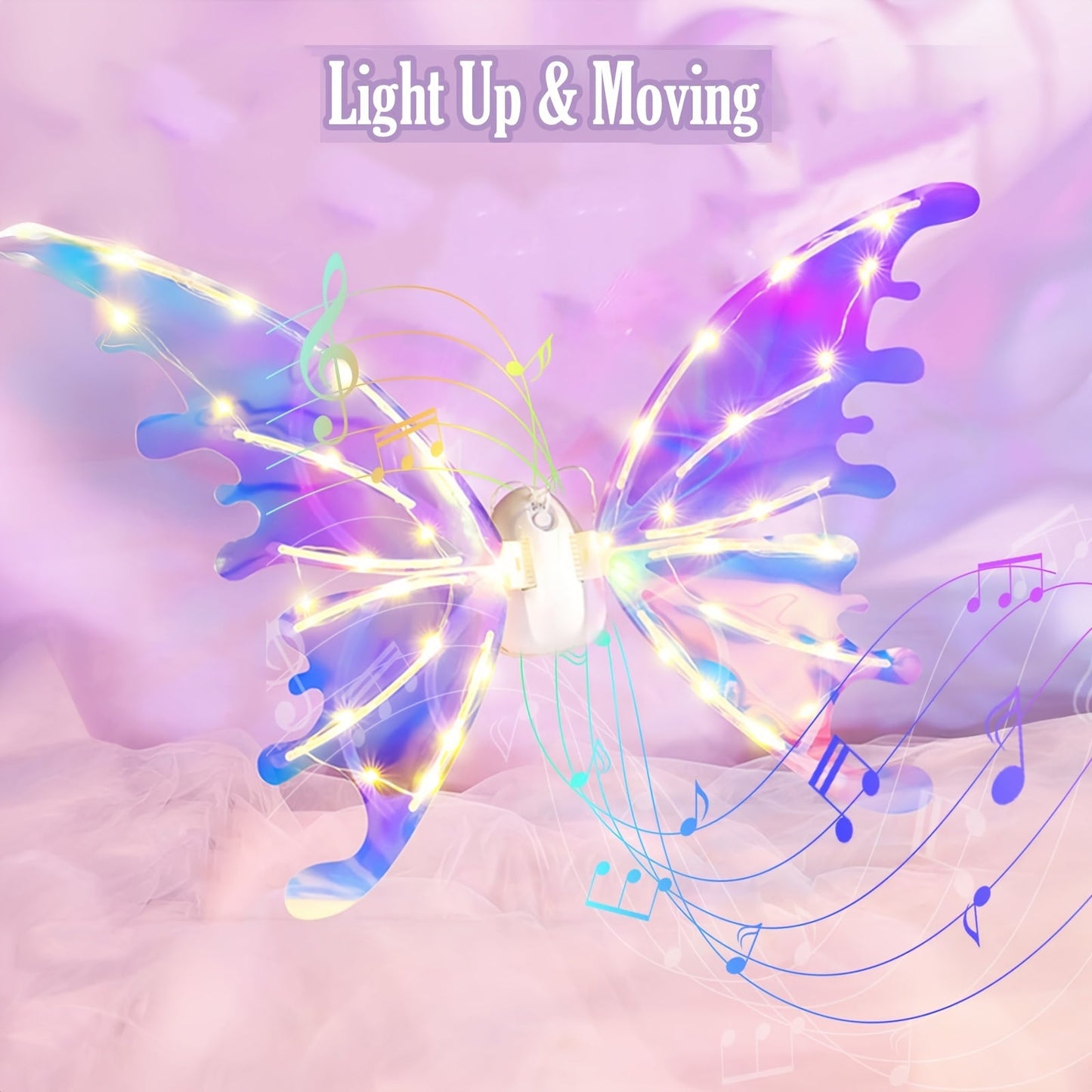 LED Fairy Wings USB Rechargeable Light Up Butterfly Wings for Girls – Glow Costume Accessory for Halloween Cosplay Birthday Party Dress Up – Mixed Colors