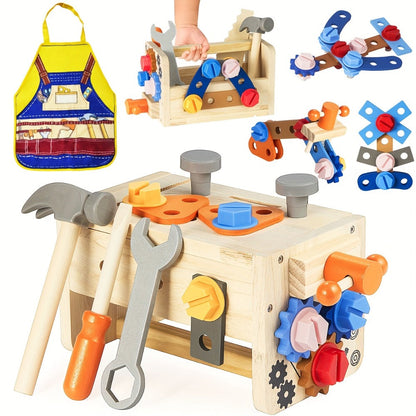 39-Piece Kids Wooden Tool Set with Toolbox & Vest – STEM Pretend Play Construction Toy for Toddlers Boys Girls Ages 3+, Hands-On Learning, Birthday Christmas Gift