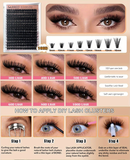 272Pcs D Curl Lash Clusters — 100D Thick Individual Eyelash Extensions 8-16mm, Soft Reusable DIY Cluster Lashes with Plant-Based Squalane, Voluminous Full-Body Lash Extension Kit for Beginners & Home Use