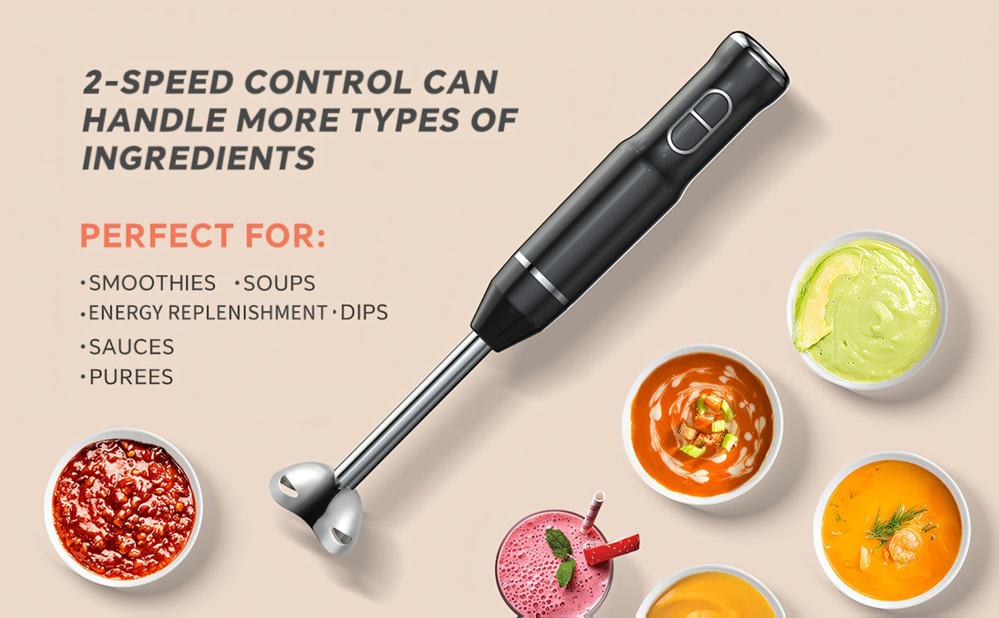 Immersion Blender 400W with Turbo Mode - Handheld Stick Blender with 304 Stainless Steel Blades, 2-Speed Electric Hand Blender, Detachable Shaft, Portable Immersion Mixer for Soups, Smoothies & Baby Food