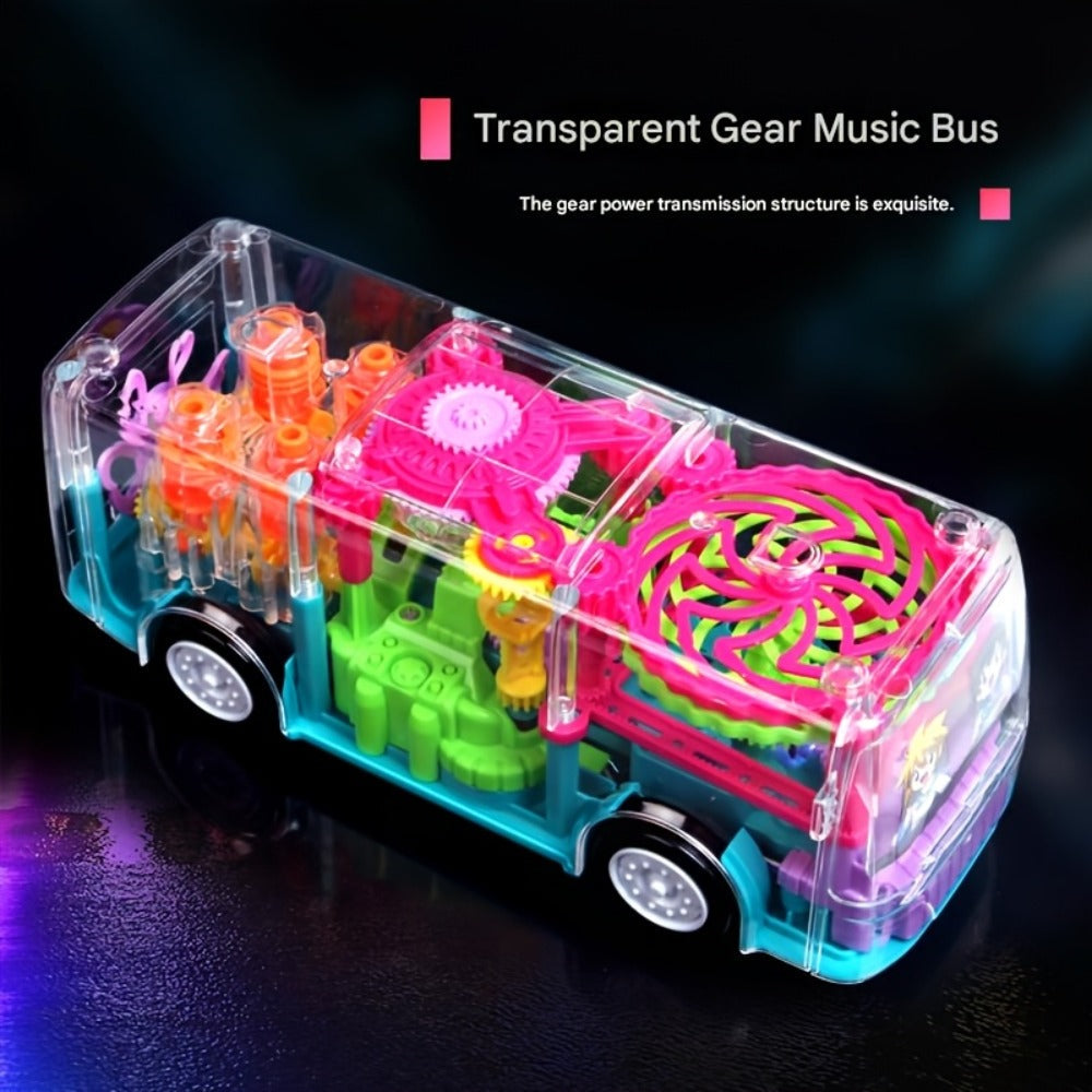 LED Light Up Transparent School Bus Toy with Colorful Flashing Lights – Toddler Toy for Boys & Girls Ages 2+, Birthday Christmas Holiday Gift (Green / Red)