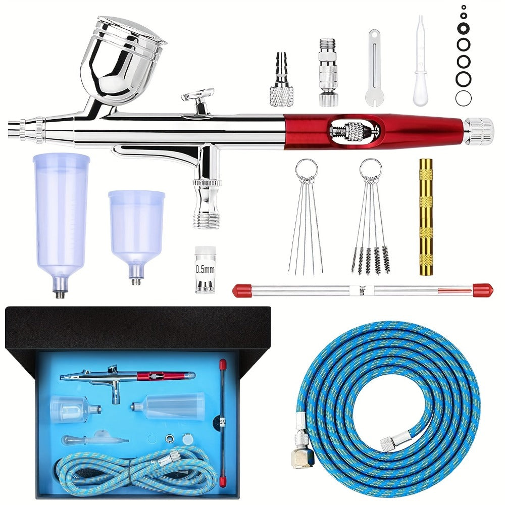 Airbrush Kit Dual-Action Gravity Feed — 0.3mm & 0.5mm Needle Sets, 7cc 20cc 40cc Cups, Complete Air Brush Gun Set for Nails, Makeup, Cake Decorating, Tattoo & Model Painting