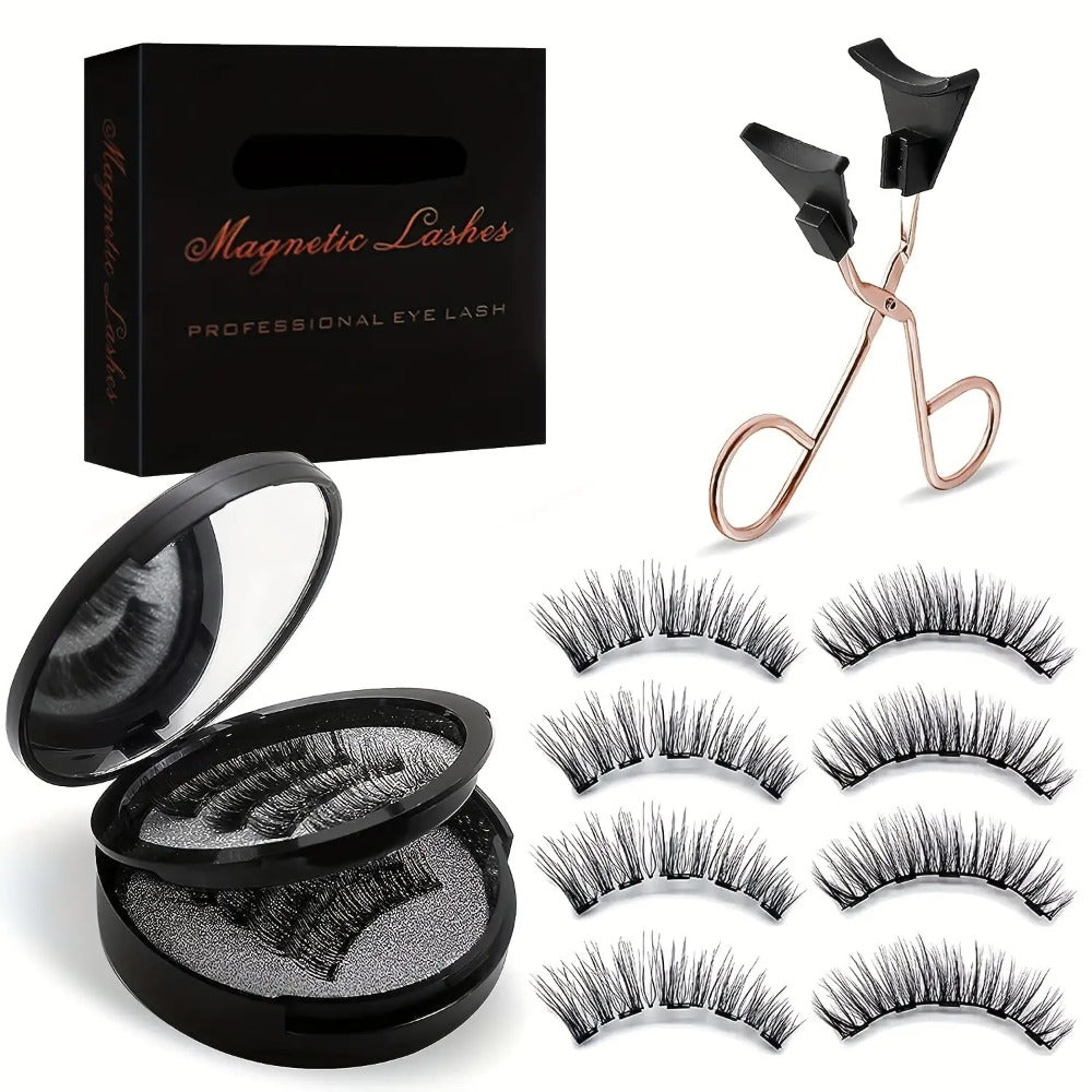 8 Pairs Magnetic Lash Kit with Applicator Clips — 3D Double Magnetic False Eyelashes Set, Waterproof No Glue Reusable Natural Look Lashes for Women Daily Wear & Special Occasions