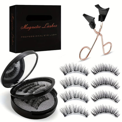 8 Pairs Magnetic Lash Kit with Applicator Clips — 3D Double Magnetic False Eyelashes Set, Waterproof No Glue Reusable Natural Look Lashes for Women Daily Wear & Special Occasions