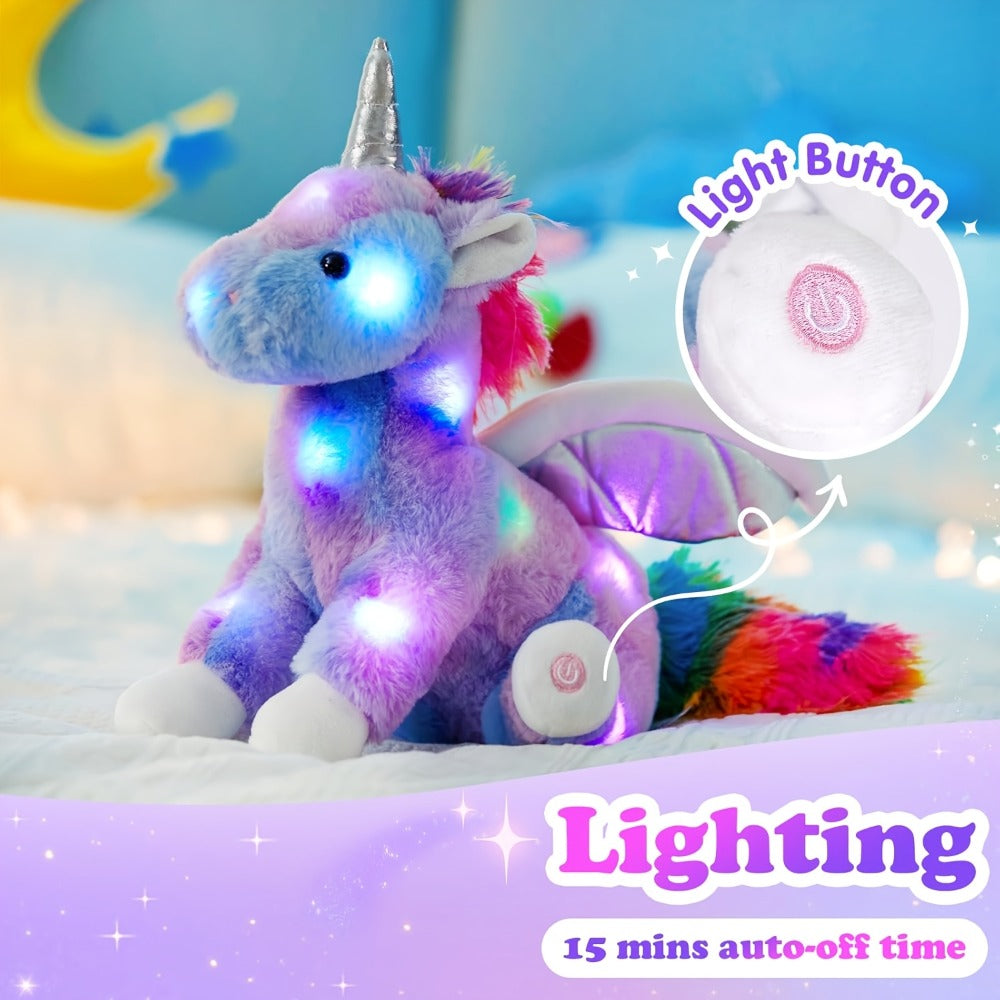 Light Up Unicorn Plush Toy with Glowing Rainbow LED & Music – Glow in the Dark Stuffed Animal for Kids, Girls, Birthday, Christmas & Holiday Gift