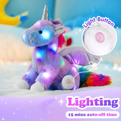 Light Up Unicorn Plush Toy with Glowing Rainbow LED & Music – Glow in the Dark Stuffed Animal for Kids, Girls, Birthday, Christmas & Holiday Gift