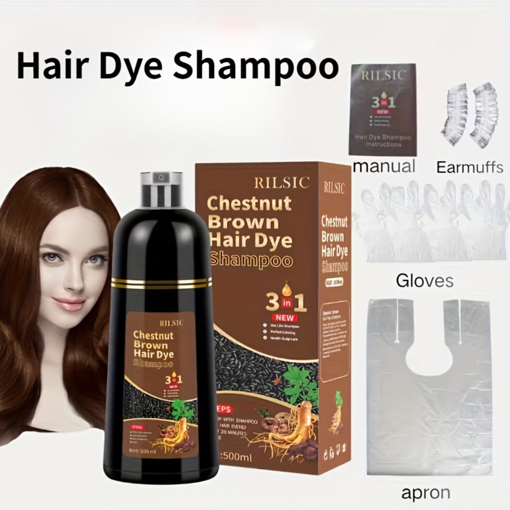3-in-1 Hair Color & Gray Coverage Shampoo Ammonia-Free Natural Herbal Formula — Colors Covers & Cleanses in Minutes, 30-Day Lasting Color, 16.91oz / 500ml for Men & Women All Hair Types