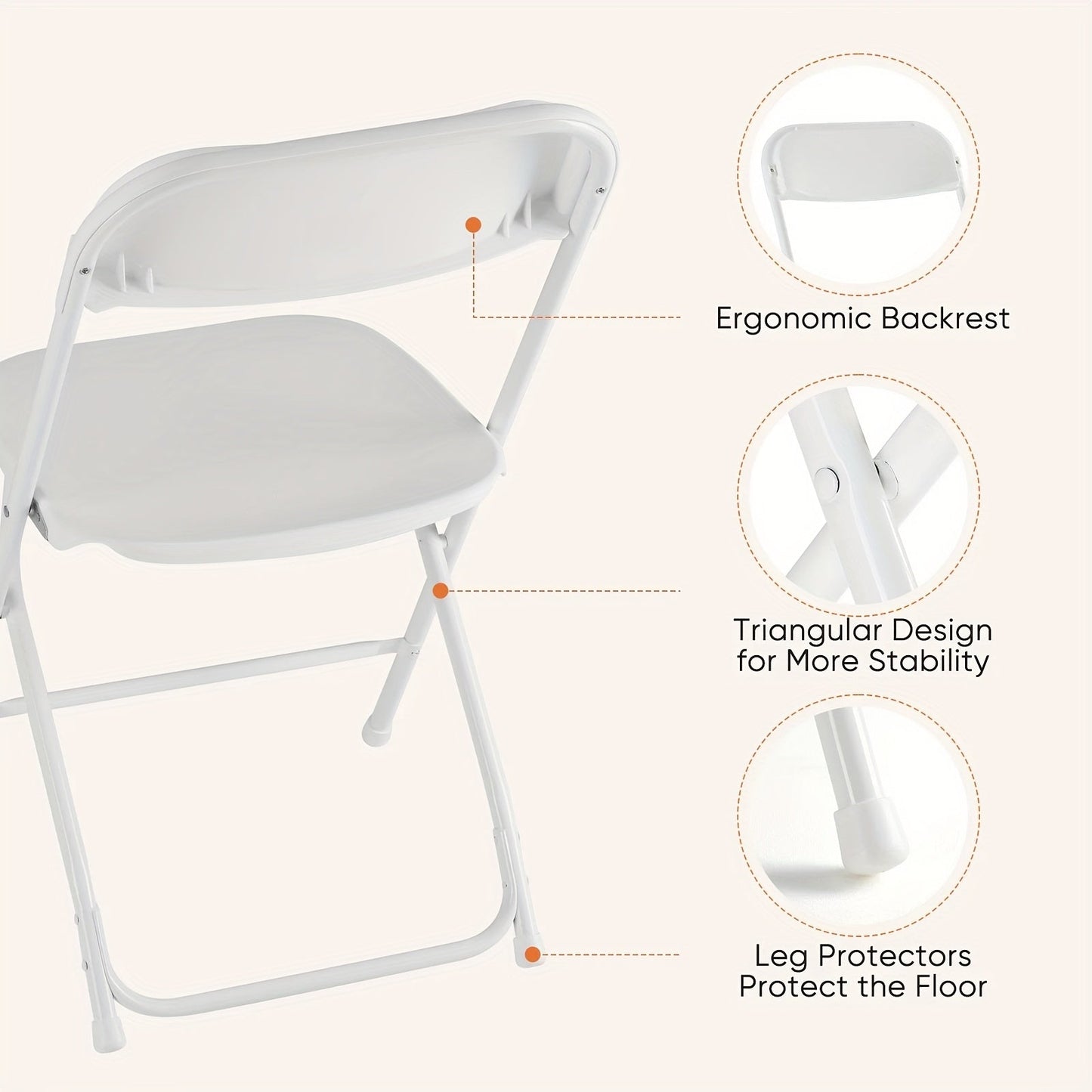 Commercial Folding Chairs Stackable – 350lb Heavy Duty Steel Frame, Weather Resistant Plastic, Indoor & Outdoor Event Seating – White or Black, 4 to 20 Pack for Weddings & Parties