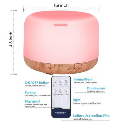 Essential Oil Diffuser 500ml 7-Color Ambient Light Timer Auto Shut-Off USB Ultrasonic Aroma Diffuser for Large Room Home Office Bedroom Wood Grain Humidifier