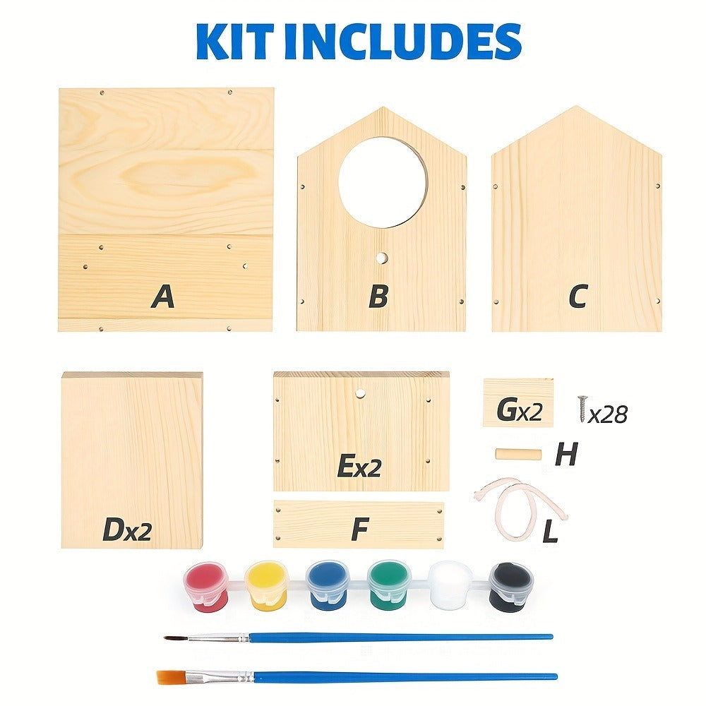 Wooden Birdhouse Building Kit for Kids – DIY Build & Paint Bird House Arts Crafts STEM Activity with Paint & Brushes, Birthday Christmas Gift Boys Girls Ages 4-12