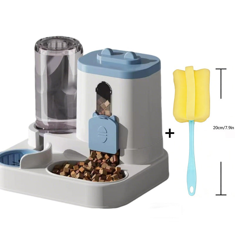 2-in-1 Cat Food and Water Dispenser - Gravity Auto Feeder Bowl Set with Quantitative Feeding, Cute Design for Cats & Small Dogs - Available with Cleaning Brush, 4 Colors