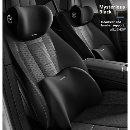 Car Headrest And Lumbar Support Set Comfortable Upgrade for Autumn And Winter Ergonomic Fit Design High-Density Sponge Filling Comfortable for Long-Distance Driving Includes 1 Headrest And 1 Lumbar Support