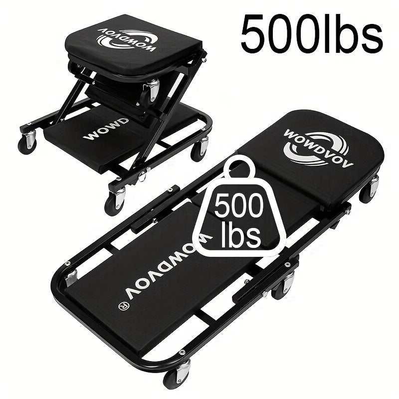 Auto Repair Bench with Roller Moving Tool Tray(Sold Separately), Wheel X Mechanical Climber 3-In-1/2-In-1 Z-Shaped Seat with 500 Pound Capacity, Foldable And Adjustable Rolling Garage Folding, Lying Down, Sitting And Leaning with 6 Wheel Rollers