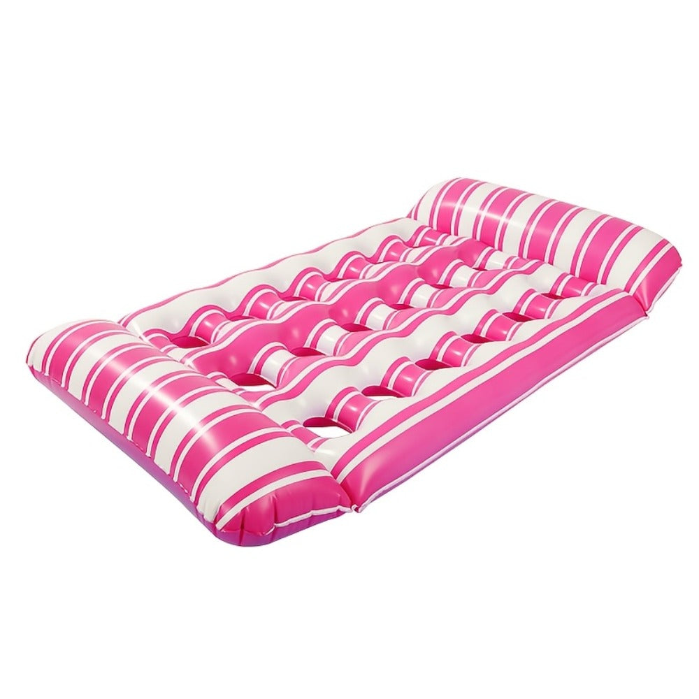 Pool Float Lounger for Adults with Built-In Headrest – Inflatable Tanning Mat for Swimming Pool Beach Lake River, Comfortable Water Relaxation Raft, Dark Blue Pink Blue Colors