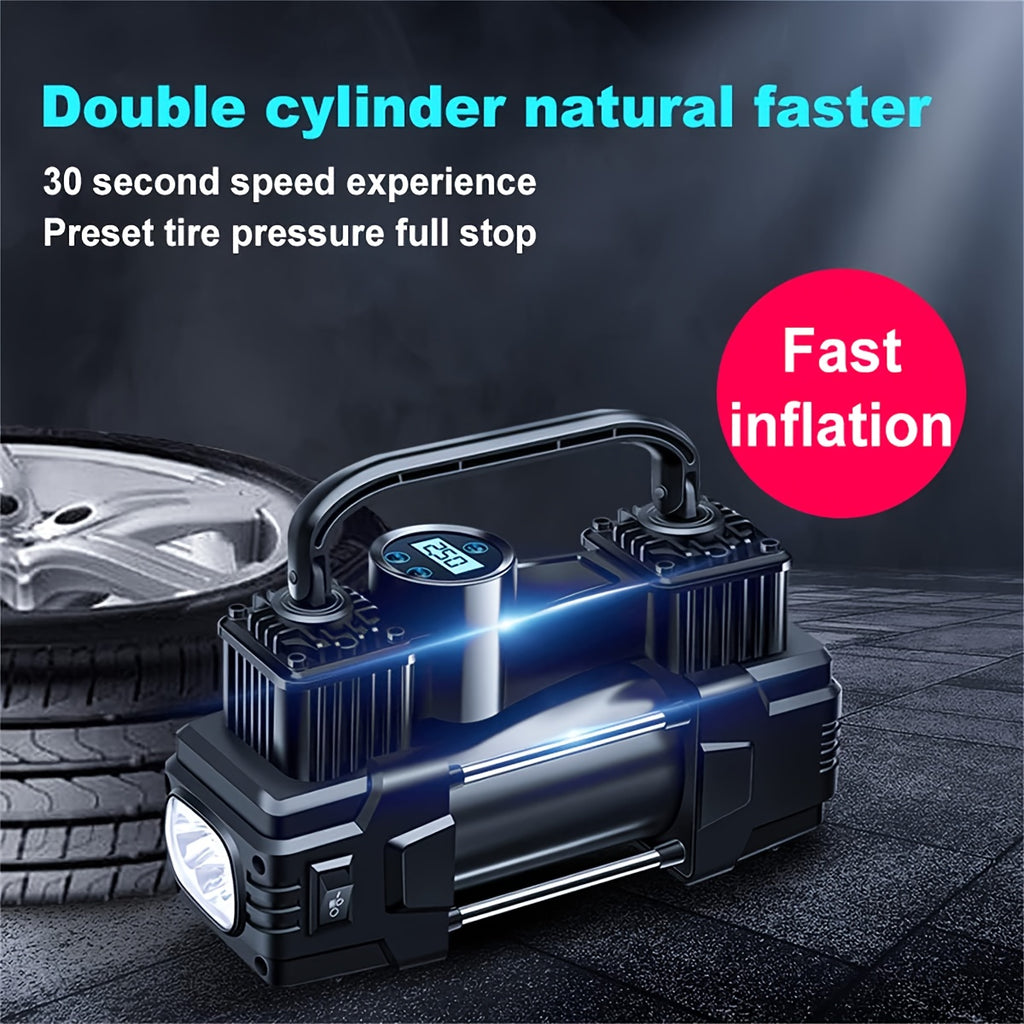 12V 150 PSI Air Compressor Tire Inflator Portable Powerful Dual Cylinder Air Pump, Used for Car Tires, Car Additions, Automatic Tire Pump, with LED Digital Pressure Gauge, LED Light, Suitable for SUV, Car, Bicycle, Basketball, Lifebuoy