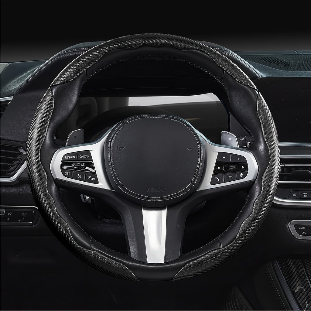 3pcs Carbon Fiber Car Steering Wheel Cover Anti-Skid Segmented Steering Wheel Protector Universal Carbon Fiber Steering Wheel Cover High-Grip ABS Resin Snap-On Design No Inner Circle Sleek Automotive Steering Wheel Protection