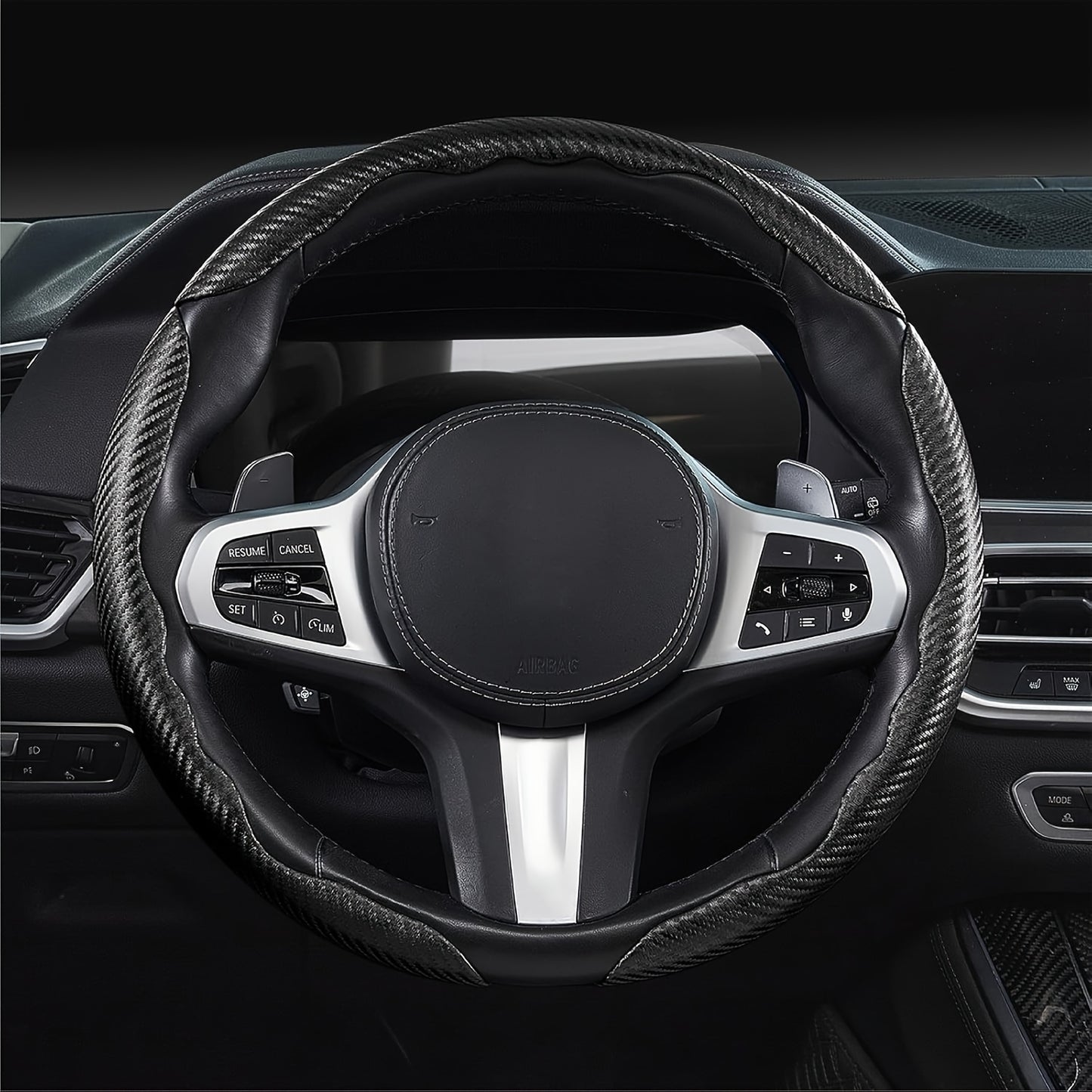 3pcs Carbon Fiber Car Steering Wheel Cover Anti-Skid Segmented Steering Wheel Protector Universal Carbon Fiber Steering Wheel Cover High-Grip ABS Resin Snap-On Design No Inner Circle Sleek Automotive Steering Wheel Protection