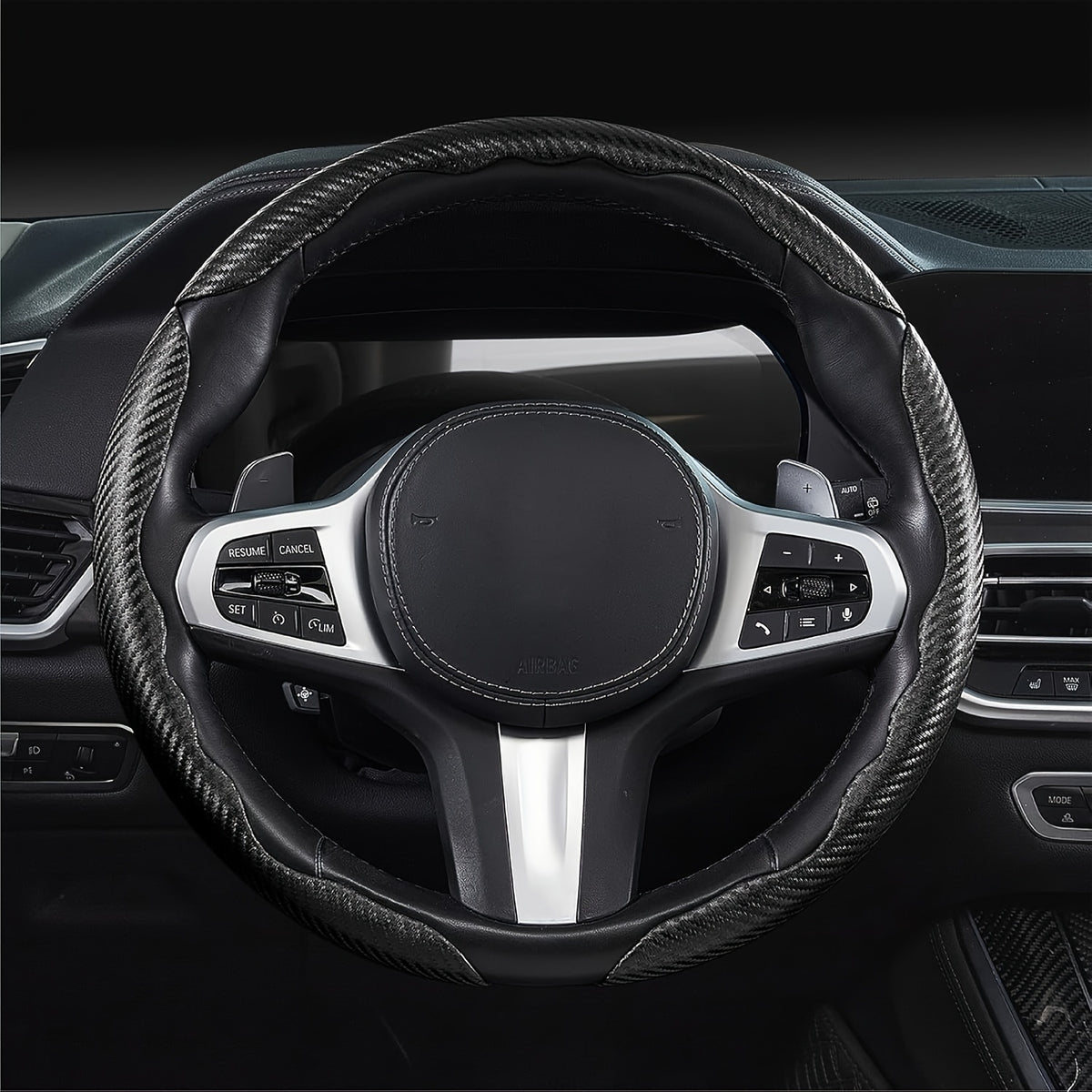 3pcs Carbon Fiber Car Steering Wheel Cover Anti-Skid Segmented Steering Wheel Protector Universal Carbon Fiber Steering Wheel Cover High-Grip ABS Resin Snap-On Design No Inner Circle Sleek Automotive Steering Wheel Protection