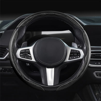 3pcs Carbon Fiber Car Steering Wheel Cover Anti-Skid Segmented Steering Wheel Protector Universal Carbon Fiber Steering Wheel Cover High-Grip ABS Resin Snap-On Design No Inner Circle Sleek Automotive Steering Wheel Protection