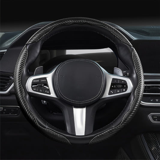 3pcs Carbon Fiber Car Steering Wheel Cover Anti-Skid Segmented Steering Wheel Protector Universal Carbon Fiber Steering Wheel Cover High-Grip ABS Resin Snap-On Design No Inner Circle Sleek Automotive Steering Wheel Protection