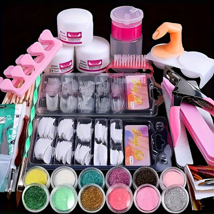 Acrylic Nail Kit for Beginners 12 Color Glitter Acrylic Powder Set with White Clear Pink Nail Extensions Complete Professional Manicure Tools & Acrylic Supplies - Starter Kit Gift for Women