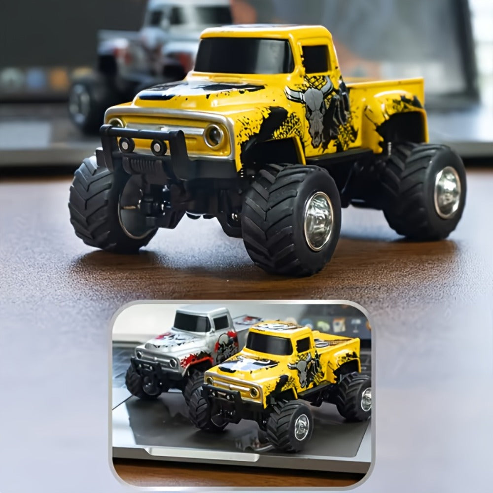 Mini Alloy RC Monster Truck 1:64 Scale 2.4GHz Off-Road Crawler with LED Lights, Street Graffiti Spray-Paint Design, White Headlights & Red Taillights – 5 Colors Kids Gift