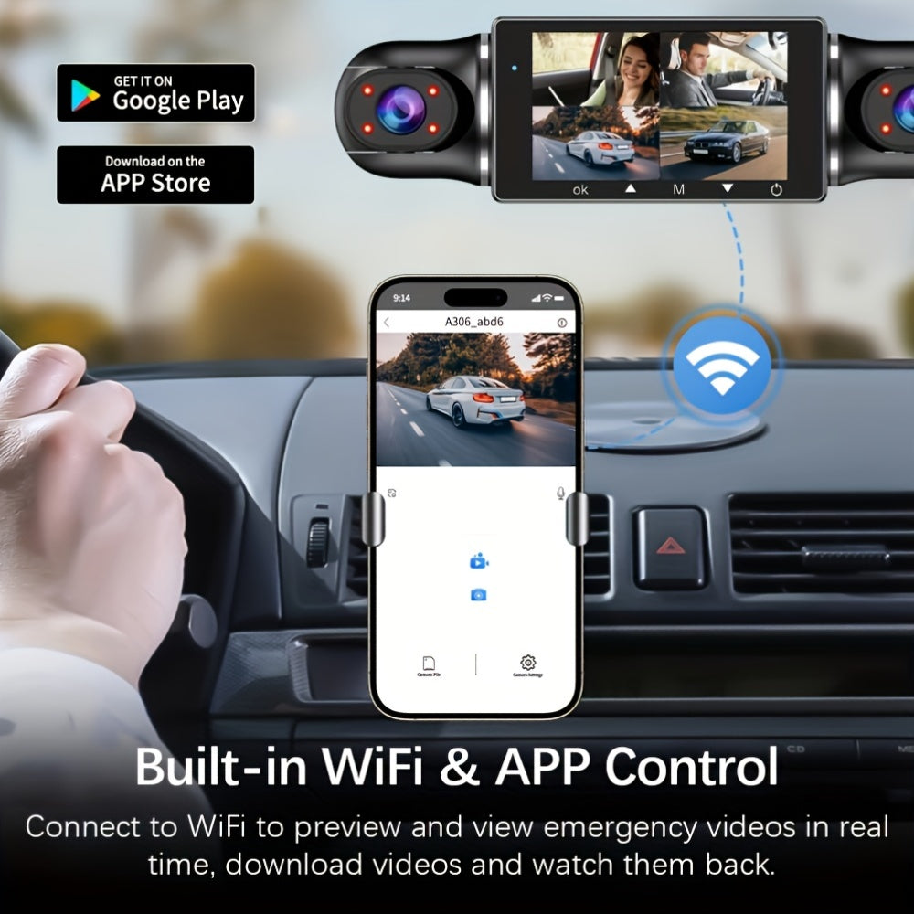 4-Channel Car Dash Cam with 4*1080P Resolution, Featuring Front, Rear, Left, And Right Cameras, Integrated Wifi, Continuous Recording, G-Sensor, Excellent Night Vision, And Includes a Free 32GB Memory Card