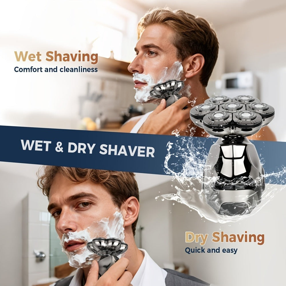 8D Electric Head Shaver for Men IPX5 Waterproof Wet Dry Rotary Shaver LED Digital Display Beard Nose Hair Trimmer Multi-Function Kit WK5810 ZN6100 Replacement Blades
