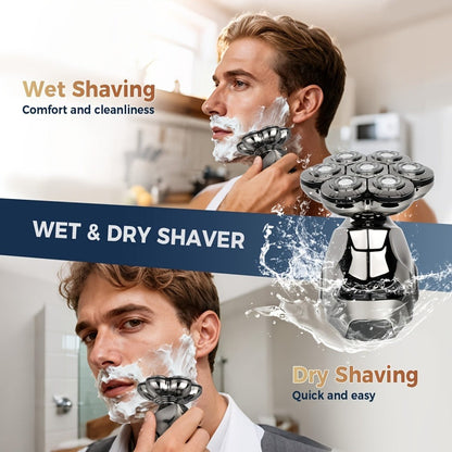8D Electric Head Shaver for Men IPX5 Waterproof Wet Dry Rotary Shaver LED Digital Display Beard Nose Hair Trimmer Multi-Function Kit WK5810 ZN6100 Replacement Blades