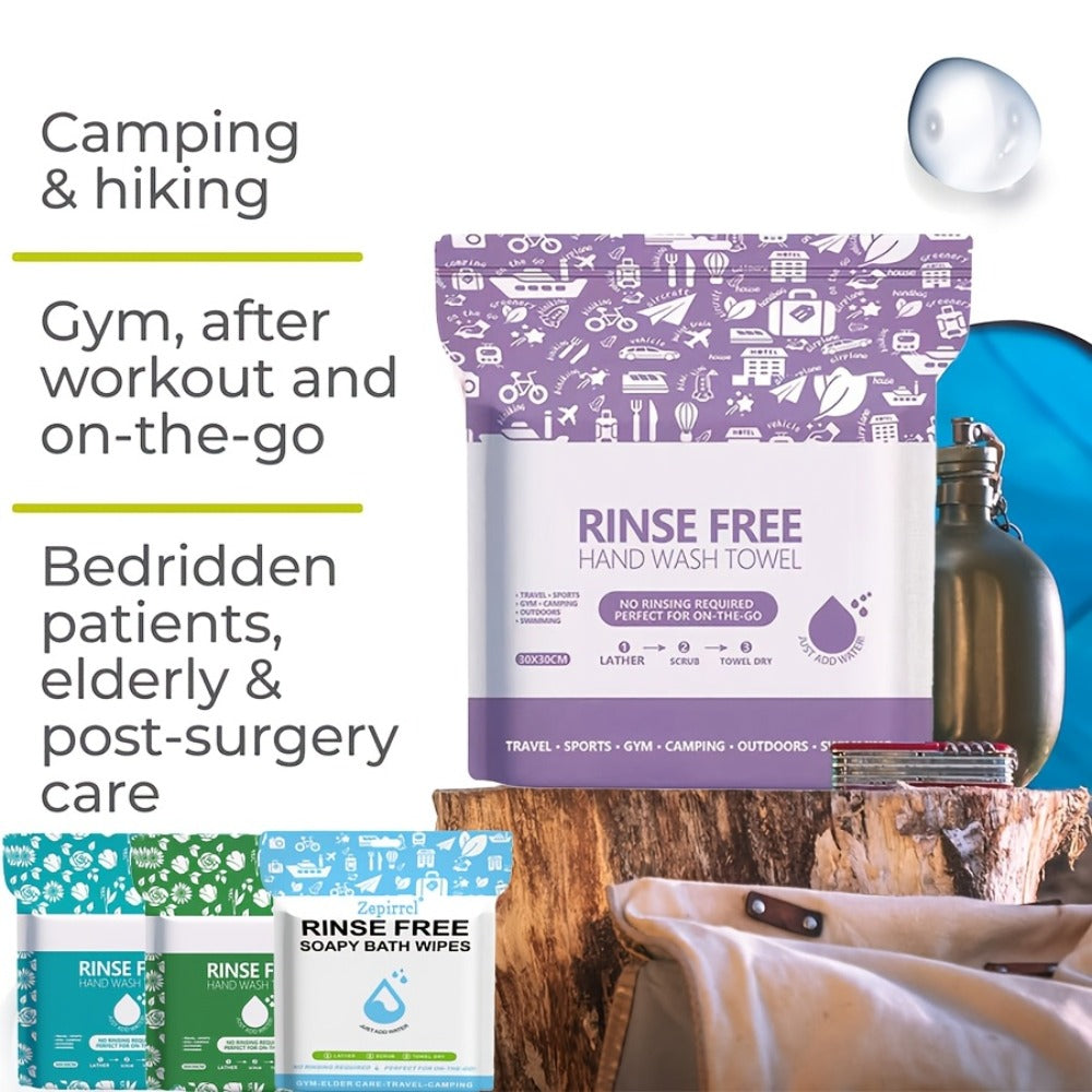 Disposable No-Rinse Foaming Bath Towels - Large 11.81" Body Wipes, Wet & Wipe Cleansing Cloths for Elderly Care, Camping, Post-Surgery, Fitness & Travel, Bulk 50/100/200 Pack, No Shower Needed