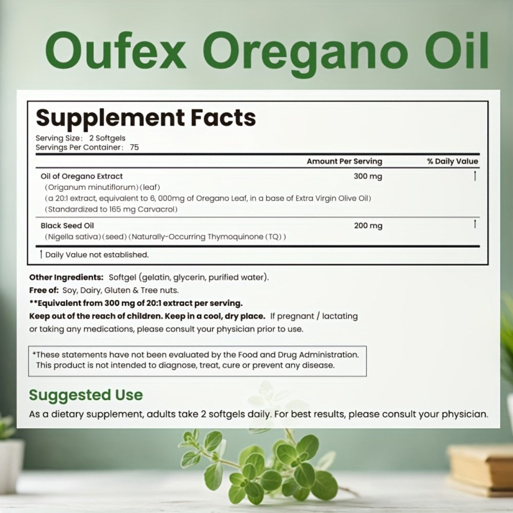Oregano Oil Softgels with Black Seed Oil – High Carvacrol & Thymoquinone Formula | Plant-Based Immune Defense, Antioxidant & Seasonal Wellness Support Supplement for Men & Women | 150 Softgels