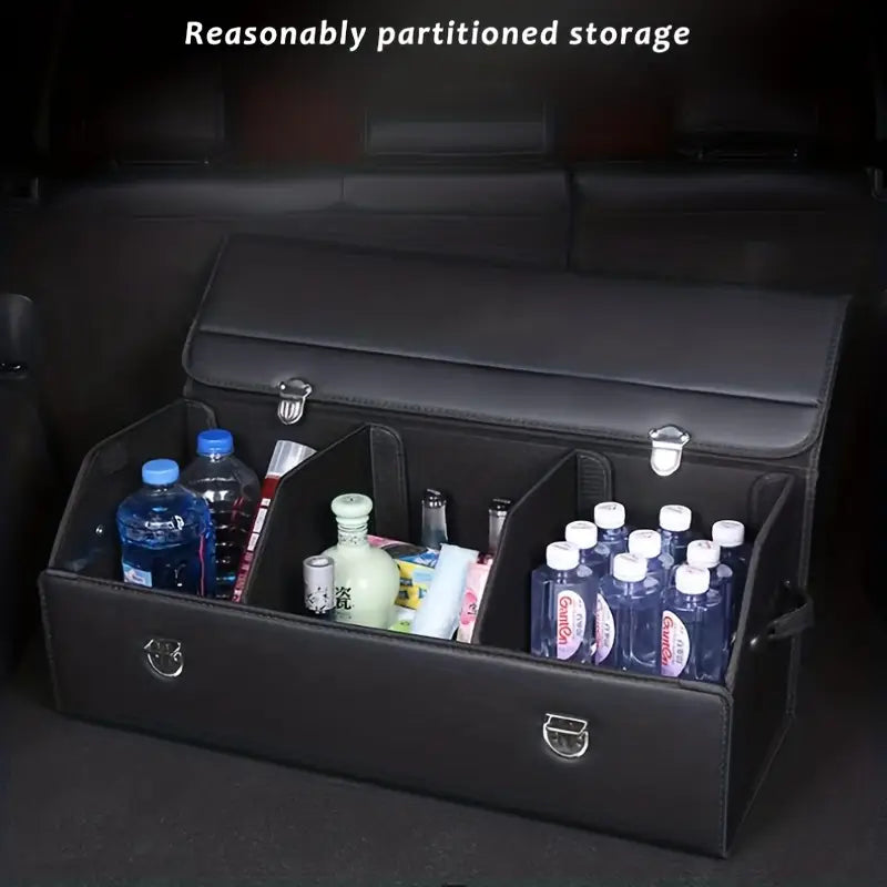 1pc Car Trunk Organizer with Lid, Collapsible Car Trunk Storage Organizer, Multi-Compartment Car Organizer for Auto, SUV, Truck, Minivan