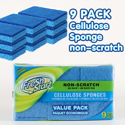 Non-Scratch Cellulose Sponge Dual-Sided with Tough Scouring Pad – Dishwashing Sponges for Kitchen, Dishes & Bathroom, Absorbent & Durable, Green or Blue, 9/12/18/27 Pack Value Sets