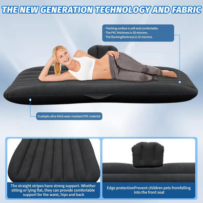 Inflatable Car Air Mattress for SUV, Truck & Back Seat – Fast Inflate Portable Camping Bed with Pillow, Air Pump & Carry Bag for Road Trips & Car Camping