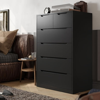 Dresser, 6-Drawer Black Modern Chest of Drawers 43.3H x 27.5W x 15.7D Inch Deep Drawers shown in the main product view