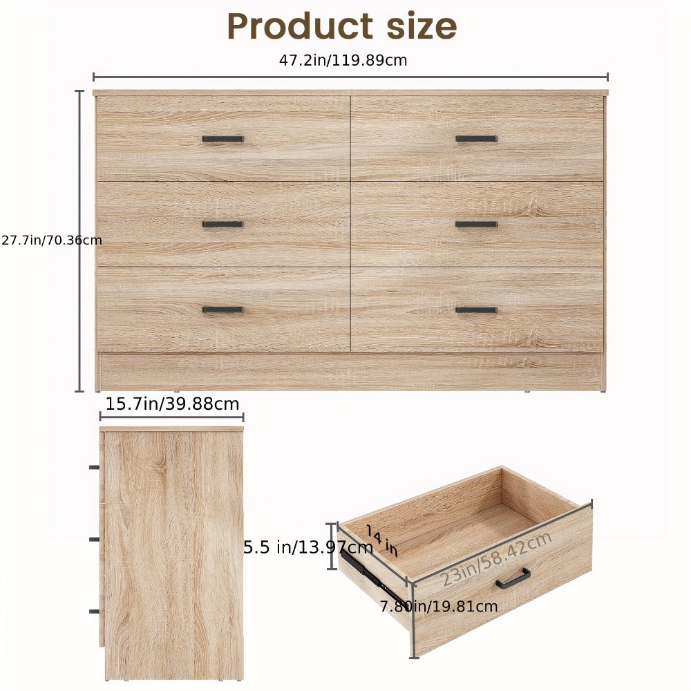 6-Drawer Dresser with Solid Wood Construction, Bedroom Drawer Chest detail image - detail view 3