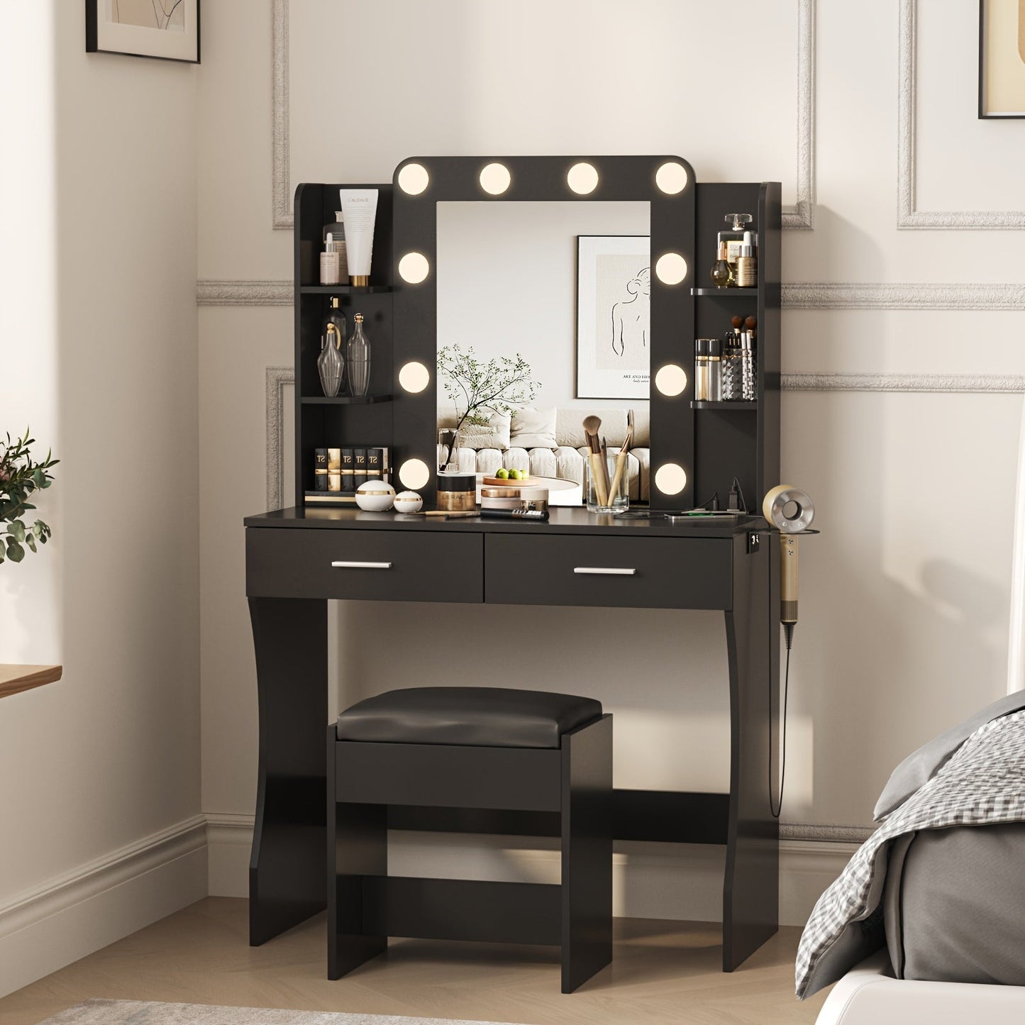 Vanity Desk shown in the Black option