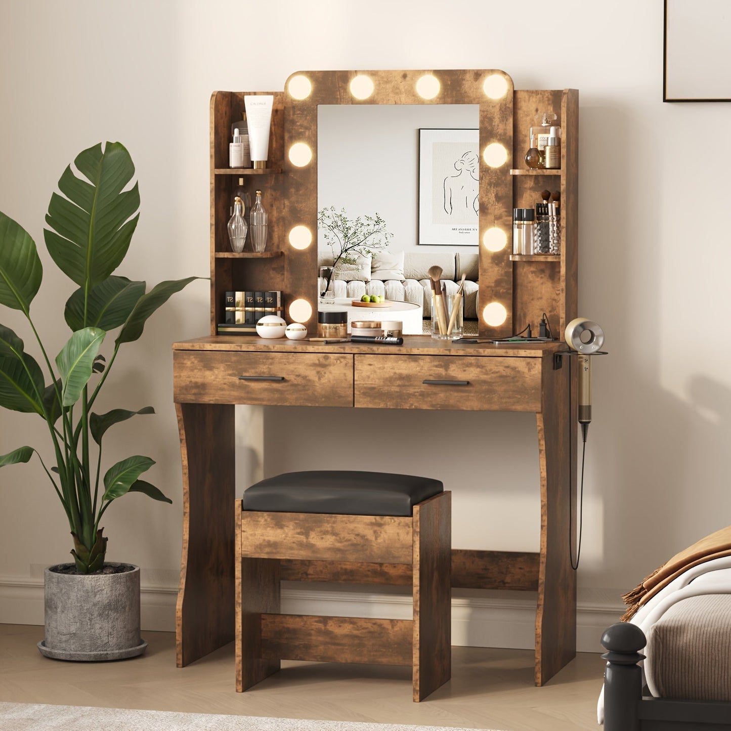 Vanity Desk shown in the Brown option