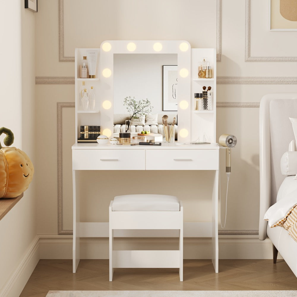 6-Drawer Makeup Vanity Desk, Lighted Makeup Table for Bedroom detail image - detail view 10