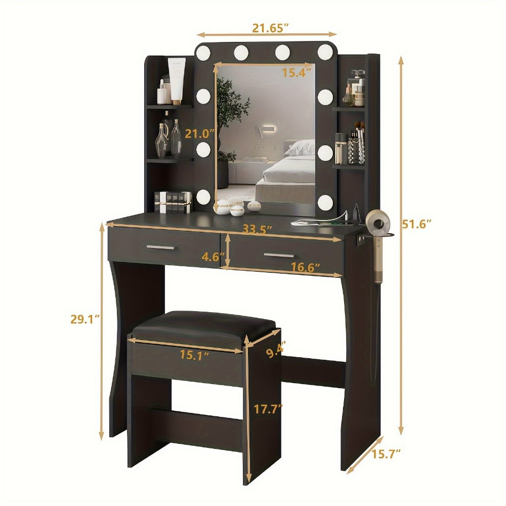 6-Drawer Makeup Vanity Desk, Lighted Makeup Table for Bedroom detail image - detail view 12
