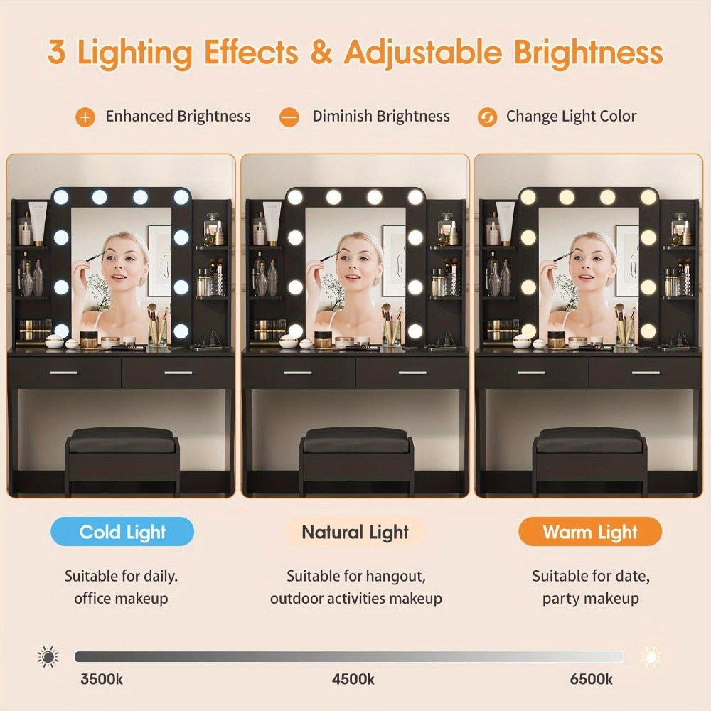 6-Drawer Makeup Vanity Desk, Lighted Makeup Table for Bedroom detail image - detail view 14