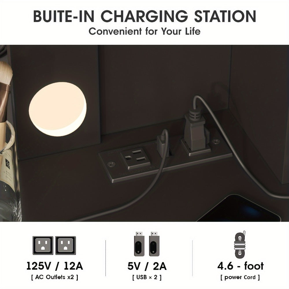 6-Drawer Makeup Vanity Desk, Lighted Makeup Table for Bedroom detail image - detail view 15