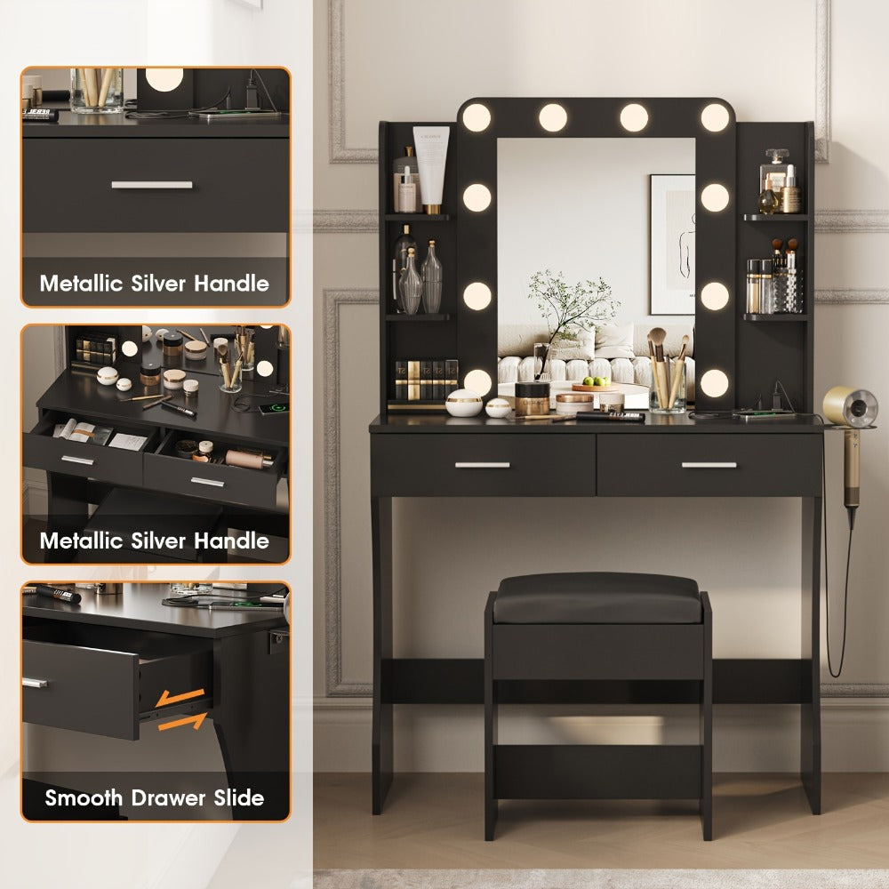 6-Drawer Makeup Vanity Desk, Lighted Makeup Table for Bedroom detail image - detail view 16