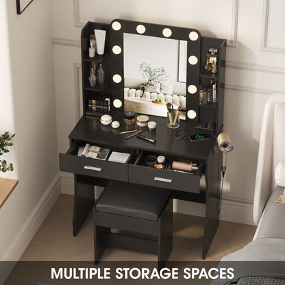 6-Drawer Makeup Vanity Desk, Lighted Makeup Table for Bedroom detail image - detail view 17