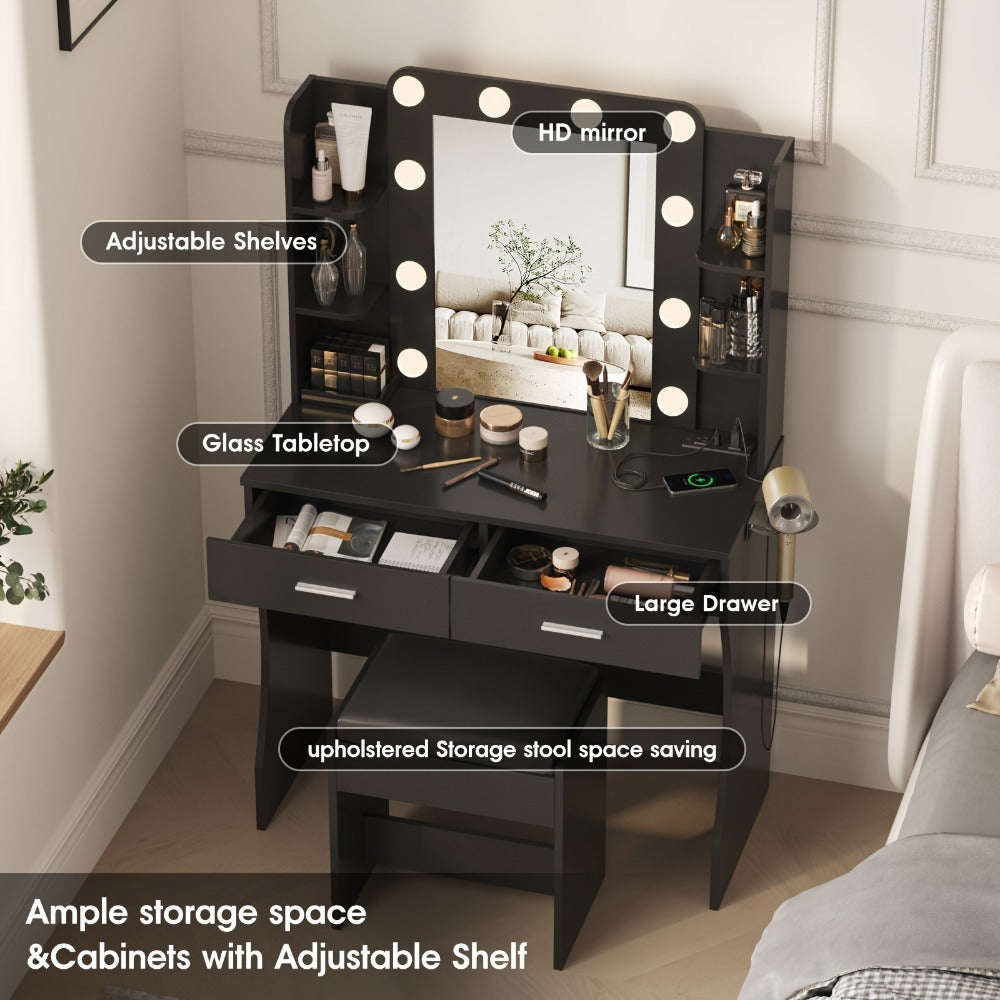 6-Drawer Makeup Vanity Desk, Lighted Makeup Table for Bedroom detail image - detail view 18
