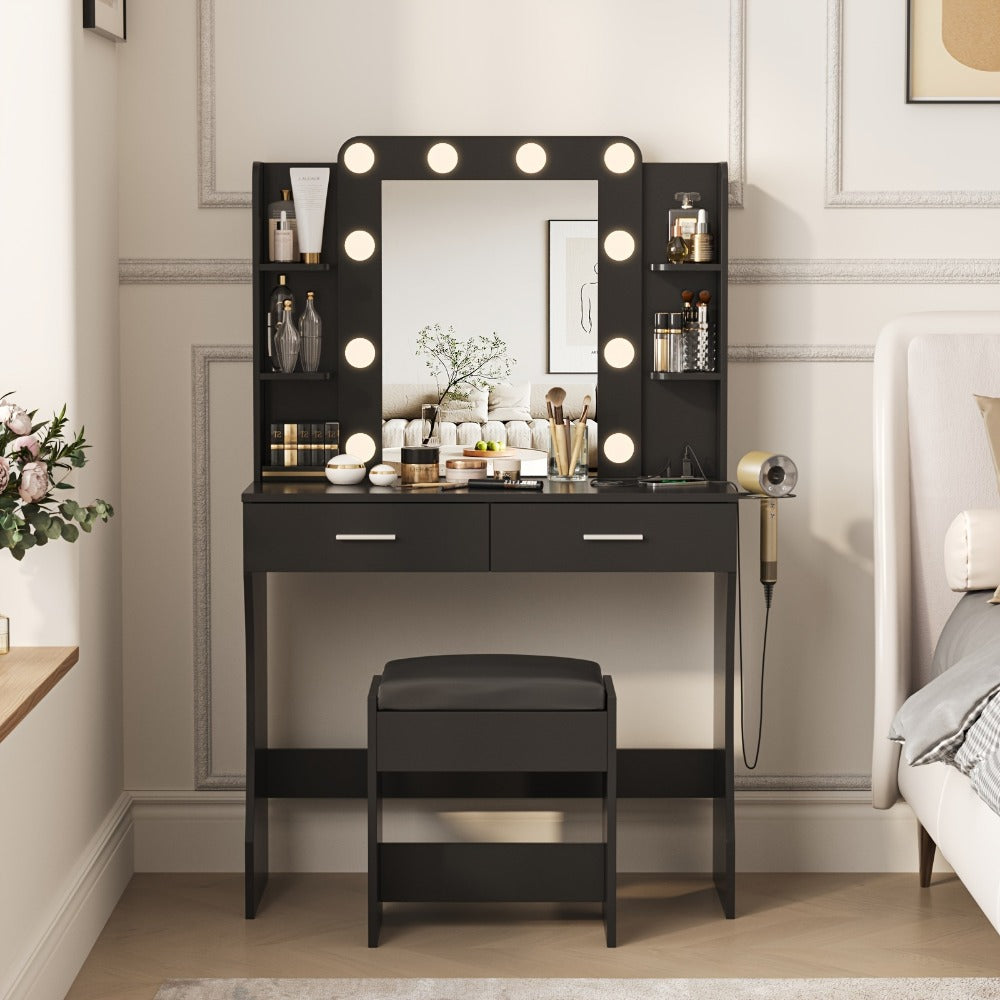 6-Drawer Makeup Vanity Desk, Lighted Makeup Table for Bedroom detail image