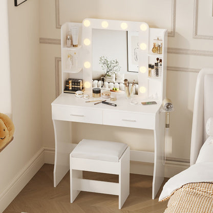 6-Drawer Makeup Vanity Desk, Lighted Makeup Table for Bedroom detail image - detail view 3
